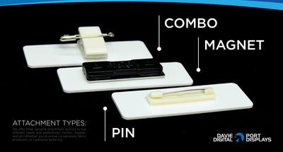 Choose from a pin, magnet or combo clip attachement for 75x25mm standard name badges